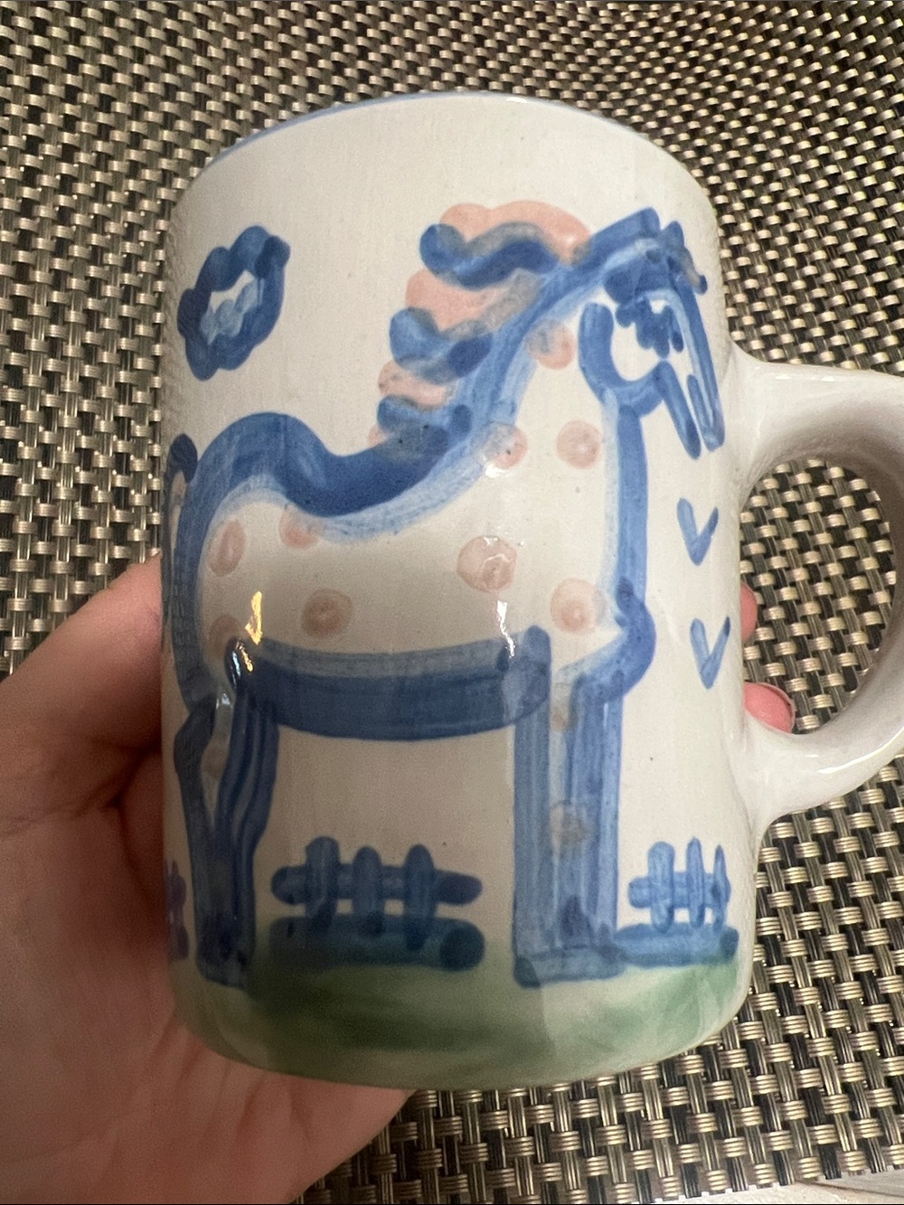 RARE VINTAGE MA HADLEY Hand-Painted Blue Horse Art Mugs-set of 3